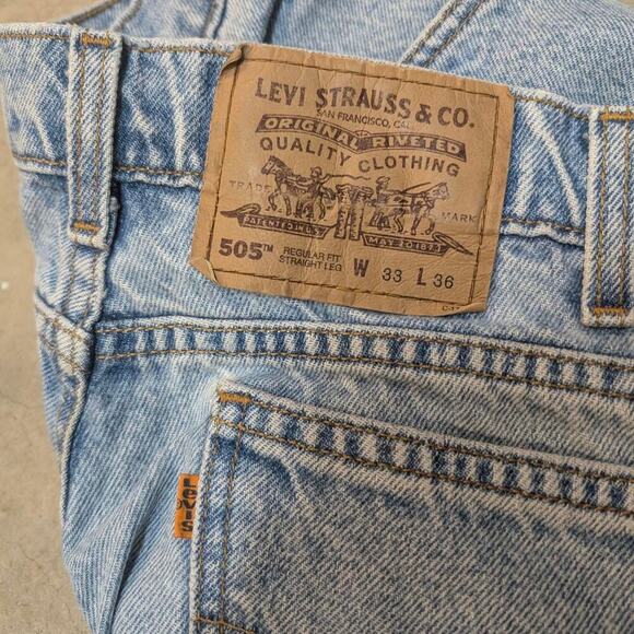 VTG 90s Levis 505 Orange Tab Mens 33x36 (32x35) Stains Denim Washed - Picture 7 of 8